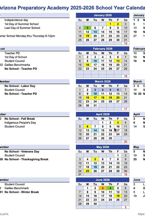 Arizona College Prep High School Calendar