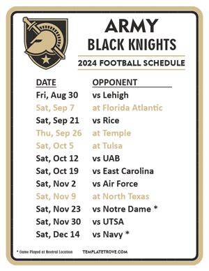 Army Football Schedule 2024 Printable