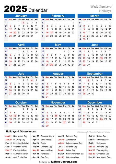 2025 calendar with week numbers