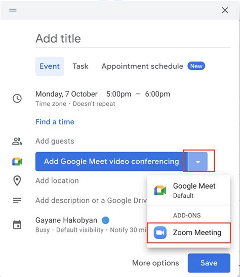 add zoom to google calendar