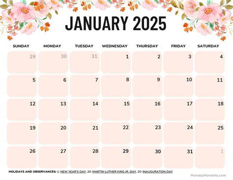 january 2025 calendar printable