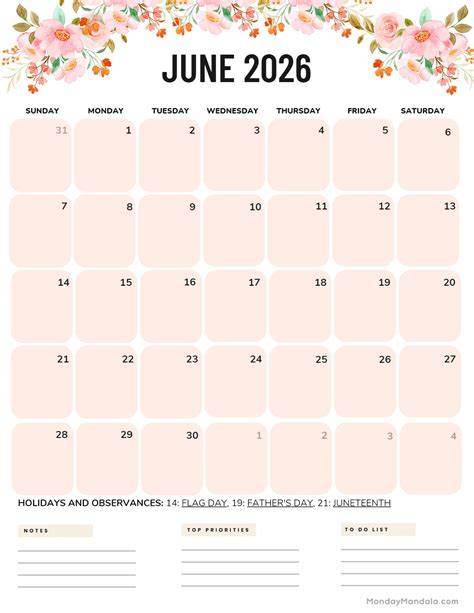 june calendar page printable