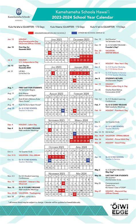 hawaii school calendar 24 25