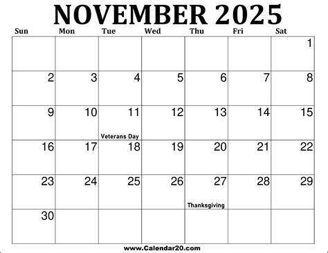 november 2025 calendar