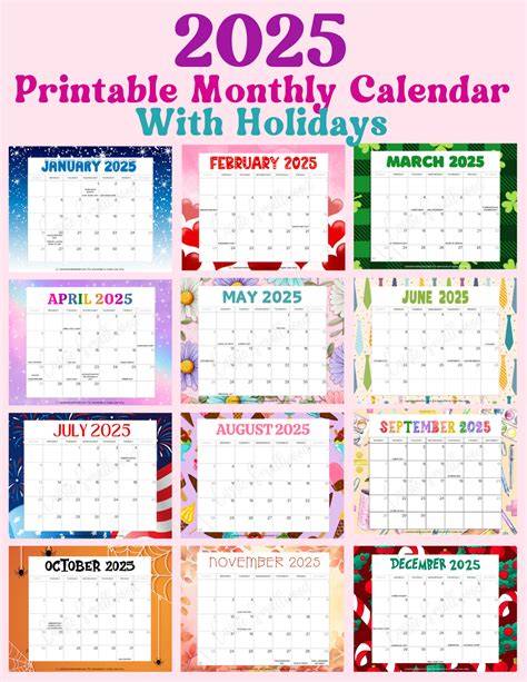 2025 calendar with holidays printable