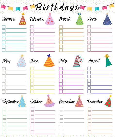 calendar for birthdays