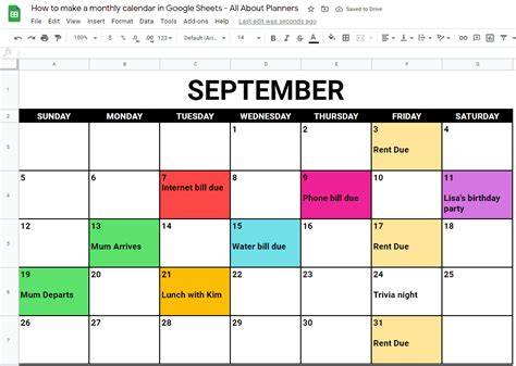 calendar template for google sheets