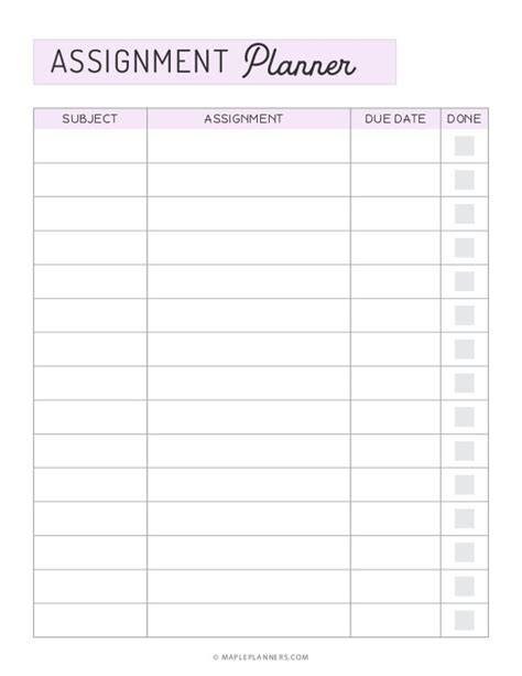 Assignment Planner Printable
