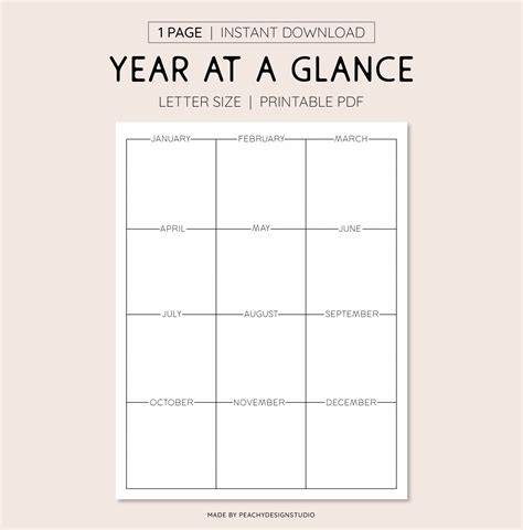At A Glance Year Calendar