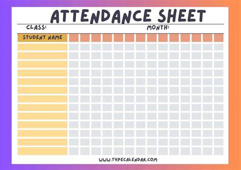 Attendance Printable Sheet