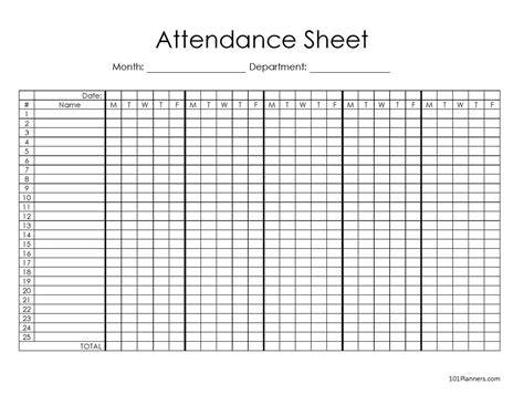 Attendance Sheets Printable