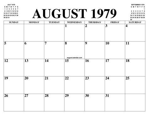 August 1979 Calendar