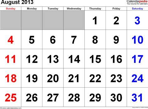 August 2013 Monthly Calendar