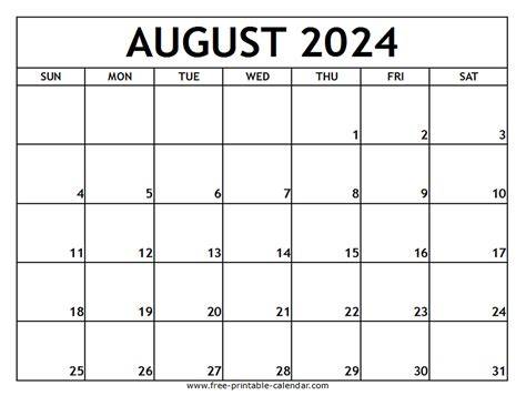 August 2024 Calendar With Holidays Printable