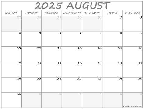 August 2025 Blank Calendar