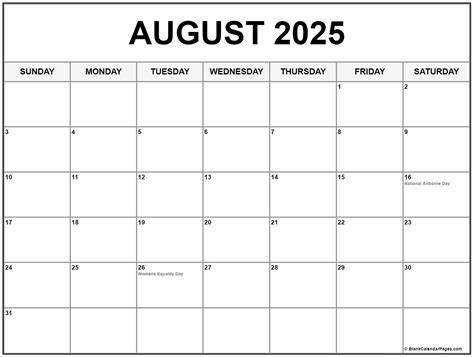 August 2025 Calendar With Holidays Printable