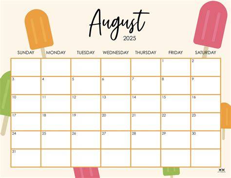 August Calendar Month