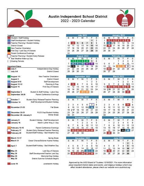 Austin Independent School District Calendar