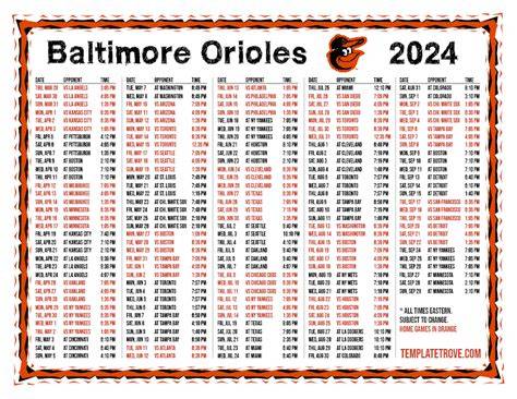 Baltimore Orioles Printable Schedule