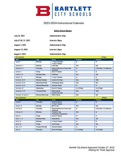 Bartlett Schools Calendar