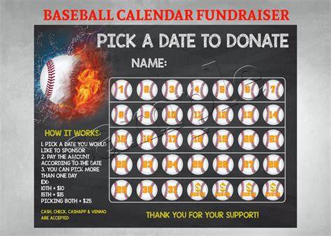 Baseball Fundraiser Calendar