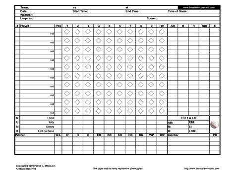Baseball Score Sheets Printable