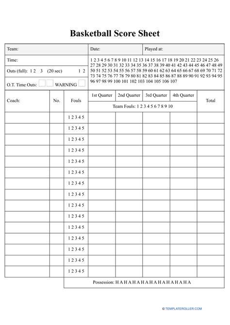 Basketball Score Sheet Printable
