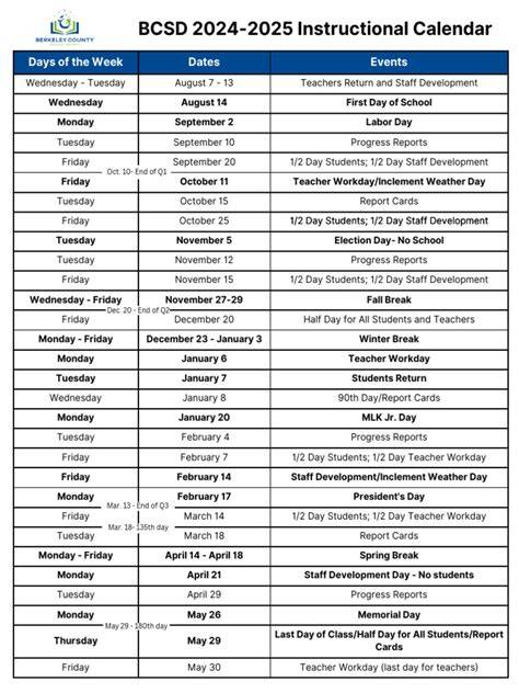 Bcsd Instructional Calendar
