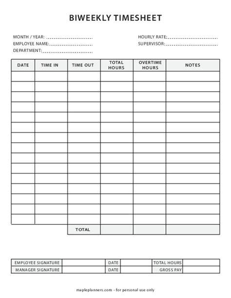 Bi Weekly Time Sheets Printable