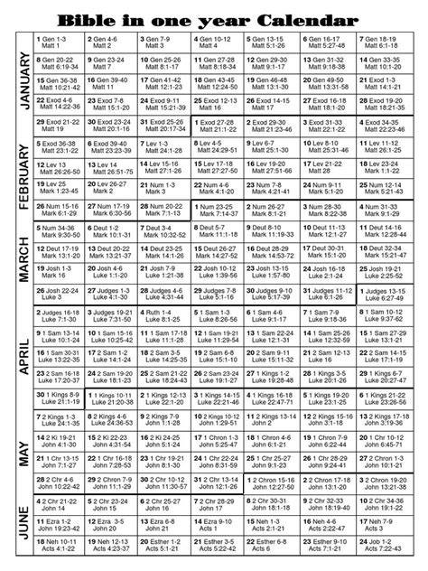 Bible In One Year Calendar