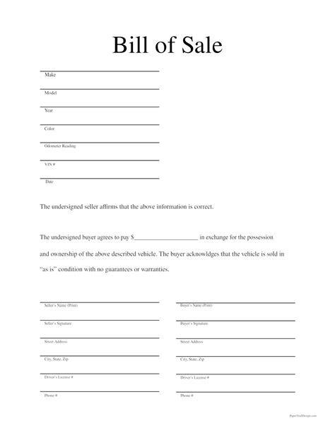Bill Of Sale Printable Form