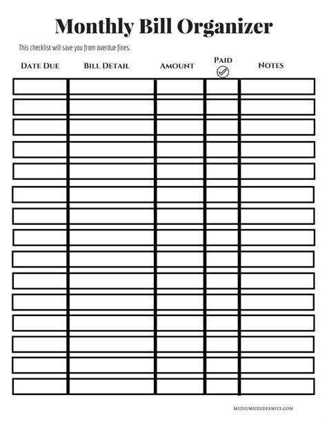 Bill Sheet Printable