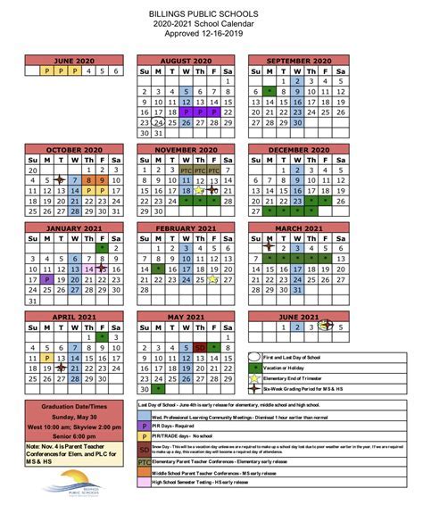 Billings School District Calendar