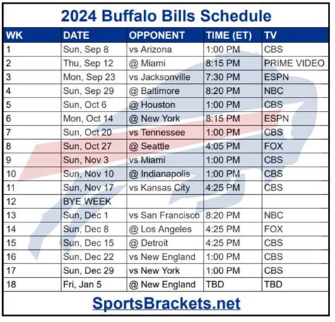 Bills Printable Schedule 2024