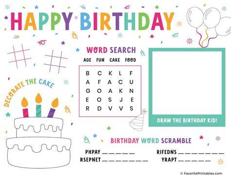 Birthday Activity Sheets