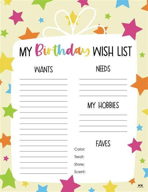 Birthday Wish List Printable