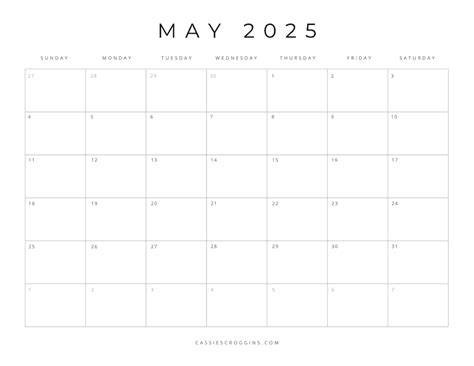 Blank Calendar May 2025