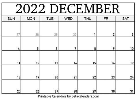 Blank December 2022 Calendar