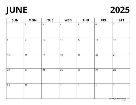 Blank June Calendar Printable
