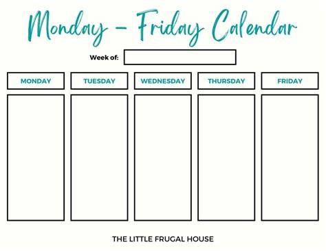 Blank Monday Friday Calendar