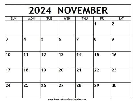 Blank November 2024 Calendar Printable