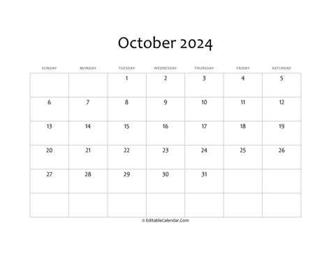 Blank October Calendar 2024