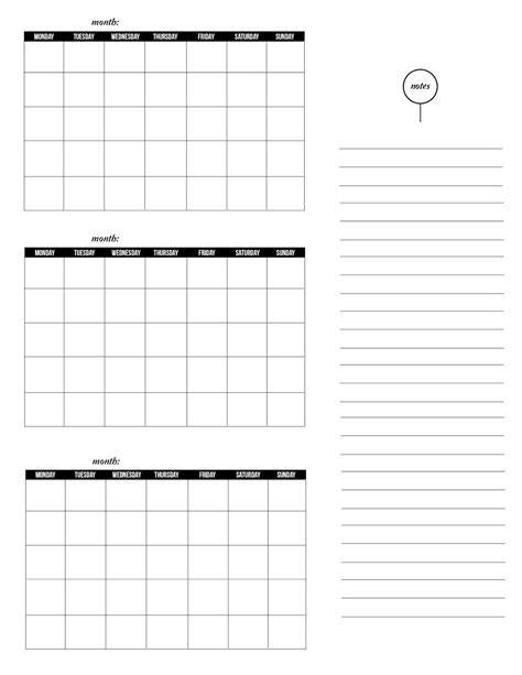 Blank Three Month Calendar