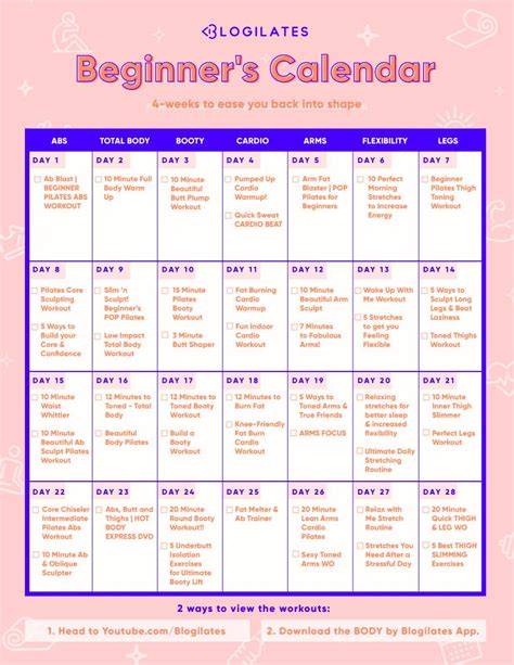Blogilates Beginner Calendar