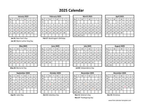2025 calendar with holidays printable