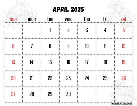 april 2025 calendar printable