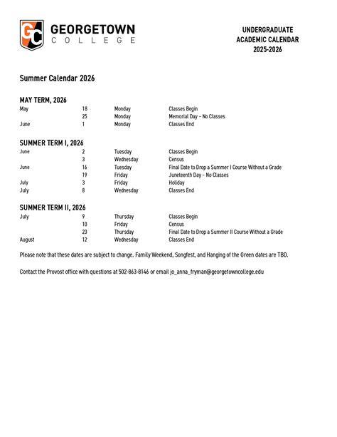 academic calendar georgetown