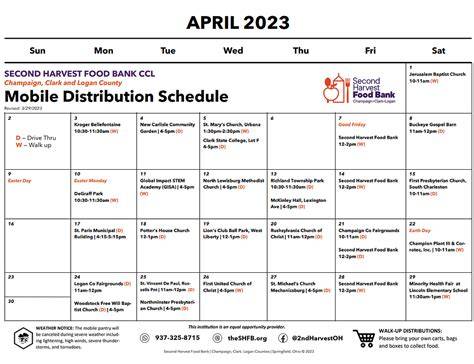 food bank calendar