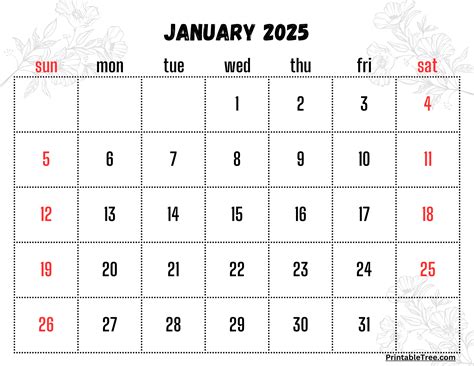 january 2025 calendar printable