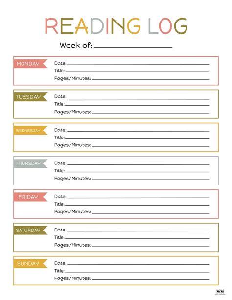 Book Log Printable Free
